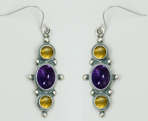 Sterling Silver Drop Dangle Earrings With Iolite And Citrine